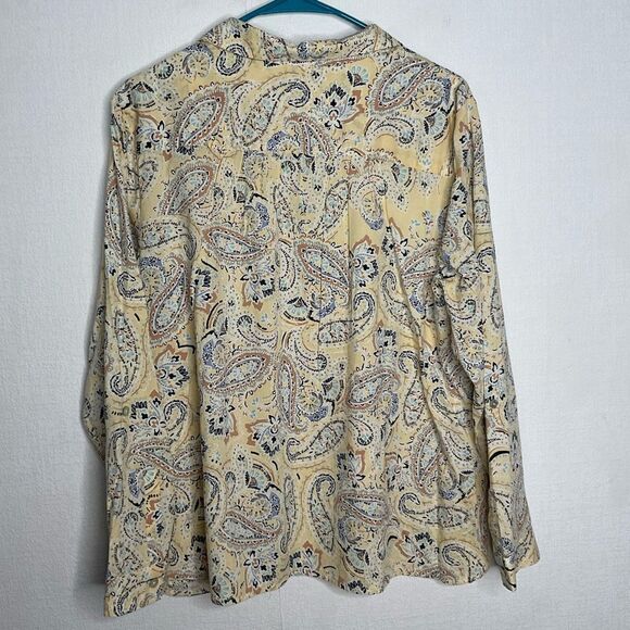 J Jill Popover Top Womens LP Yellow Paisley 1/4 Button Collared Shirt Career - Picture 8 of 8